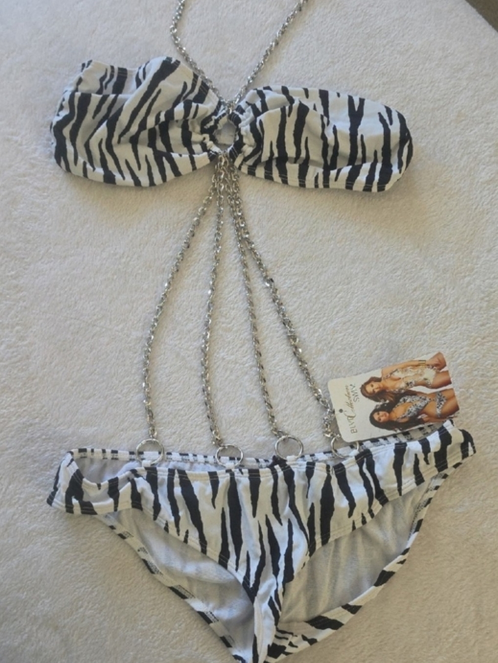 Zebra Print Chain-Detail Bikini